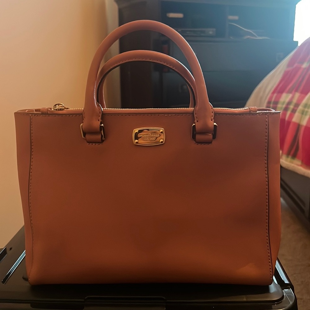 Used Michael kors pink satchel with long strap